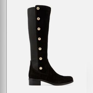 Vince Camuto Vacilla Black Suede Gold Buttons Knee-High Riding Boots 8/38